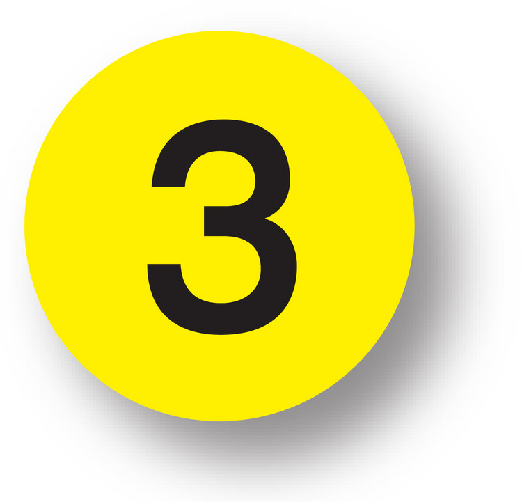 NUMBERS - 3 (Yellow) 1.5" diameter circle