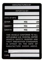 Registered Importer Passenger Car Labels